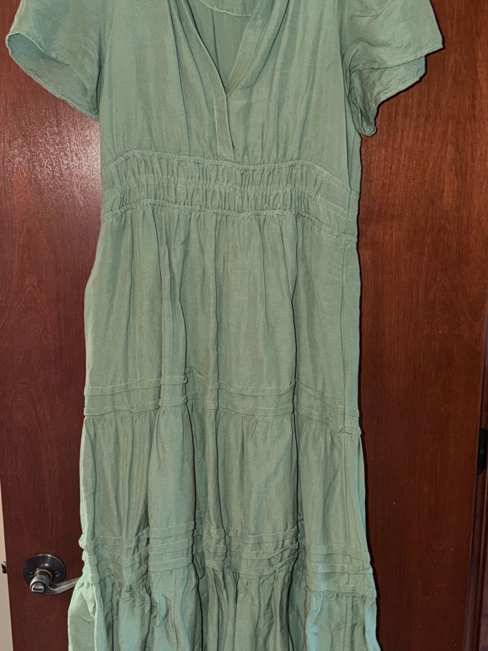 Anthropologie Sage Green Tiered V-Neck Maxi Dress